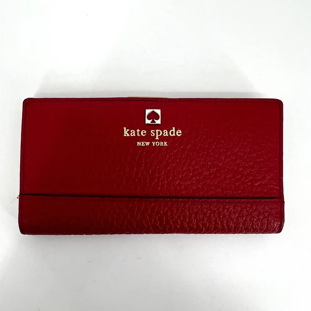 Kate Spade Southport Avenue Stacy Pebble Grain Leather Wallet in Dynasty Red